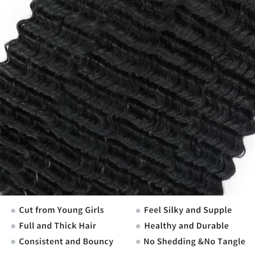 LICHANG 12A Human Hair Bundles 26 28 30 Inch Deep Wave Bundles Human Hair 100% Unprocessed Brazilian Virgin Weave Bundle s 3 Bundles Real Natural Black for Black Women