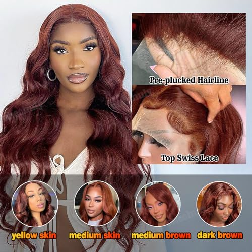 Long Reddish Brown Wig Human Hair 13x4 HD Transparent Lace Front Wigs 200% Density Glueless Wgs Pre Plucked with Baby Hair Auburn Red Colored Lace Frontal Wigs for Women 30 Inch.