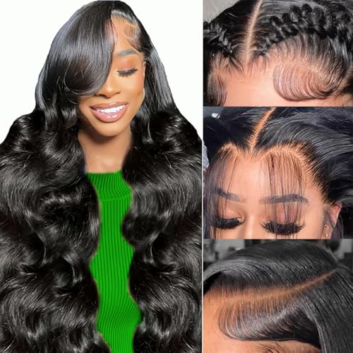 13X6 Lace Front Wigs Human Hair Body Wave Human Hair Wig HD Transparent Lace Frontal Wigs 180 Density Glueless Wig Pre Plucked with Baby Hair for Women 32 Inch