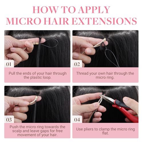 GOO GOO Micro Link Hair Extensions Real Human Hair, Upgraded 100g 100S, 22 Inch Cold Fusion Microlinks, Invisible Remy Hair, Jet Black