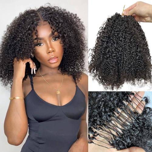 Human Crochet Afro Hair Kinky Curly Pre Separated Feather Extensions Knotless Micro Ring Loop Soft Hair Bundles Crochet With String For Twist Braids 20Inch 120g 100Strands