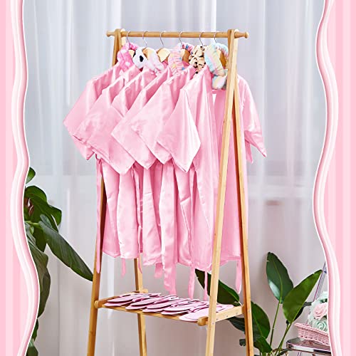 Jecery 18 Pcs Spa Party Supplies for Girls 6 Satin Kimono Robe 6 Spa Headband 6 Disposable Foam Pedicure Slippers