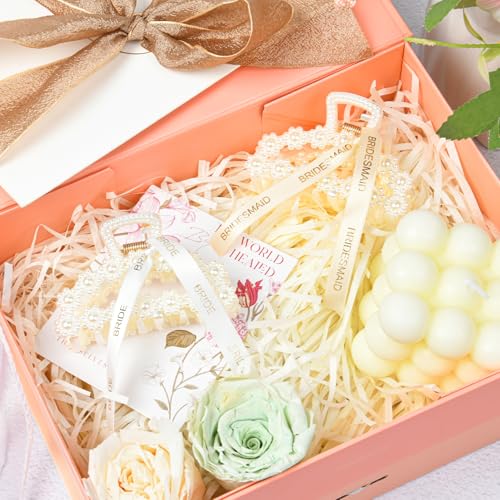 DEEKA Bridesmaid Proposal Gifts 8 Pack Pearl Bridesmaid Hair Claw Clips with Ribbon 3 Inch Hair Clips Bachelorette Party Favors Bridal Party Present Hair Accessories (Half Circle White&Champagne)
