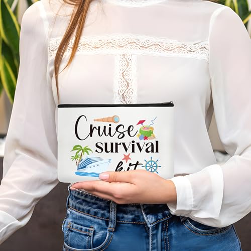 Cruise Ship Makeup Bag - 4Pcs Cruise Ship Essentials Survival Kit Canvas Cosmetic Bags Organizer Portable Beach Accessories with Zipper Pouch Travel Bags Cruise Gifts for Girls Women Sister