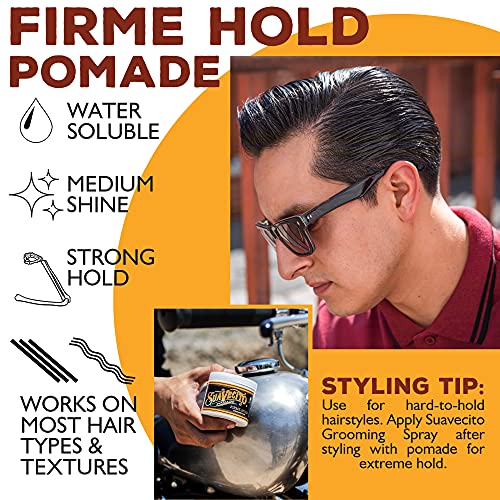 Suavecito Pomade Firme (Strong) Hold - Strong Hold Hair Pomade For Men - Medium Shine Water Based Flake Free Hair Gel - Easy To Wash Out - All Day Hold For All Hair Styles