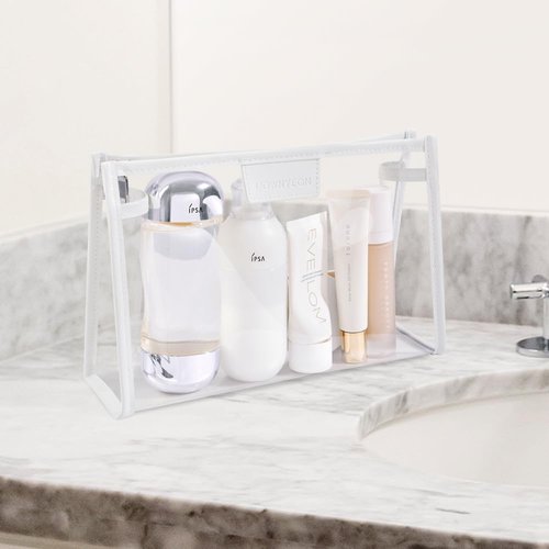ROWNYEON Waterproof Toiletry Organizer Train Case, CLear Travel Makeup Bag for Women，Transparent Cosmetic Bag，Portable Makeup Case Organizer (White)