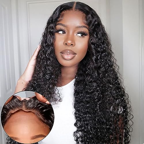 Yuzhou Grace 5x5 HD Lace Closure Wigs Human Hair Glueless Wigs Human Hair Pre Plucked Pre Cut Ready To Wear Deep Wave Curly Glueless Wig Human Hair 250 Density with Baby Hair Natural Hairline(26inch)