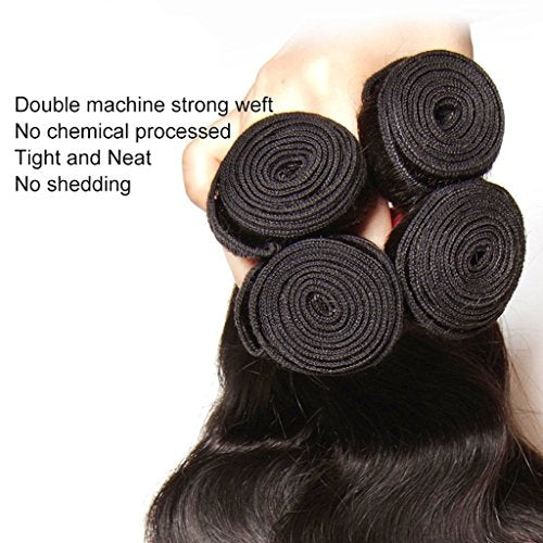 UNice Hair Icenu Series 8a Indian Body Wave Virgin Hair 3 Bundles, 100% Unprocessed Human Hair Extensions Weave Natural Color (16 18 20 inches)