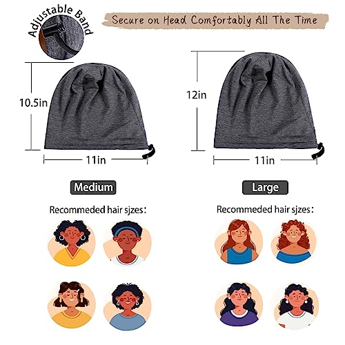 2 Pcs Adjustable Silk Satin Night Cap, Women's Men's Sleep Cap, Silk Lined Slouchy with Adjustable Strap, Curly Hair Head Scarf, Night Caps, Black+blue2