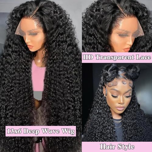 Deep Wave Lace Front Wig Human Hair 13x6 HD Lace Front Wigs Human Hair Pre Plucked 200 Density Deep Curly Human Hair Wigs with Baby Hair 20 Inch