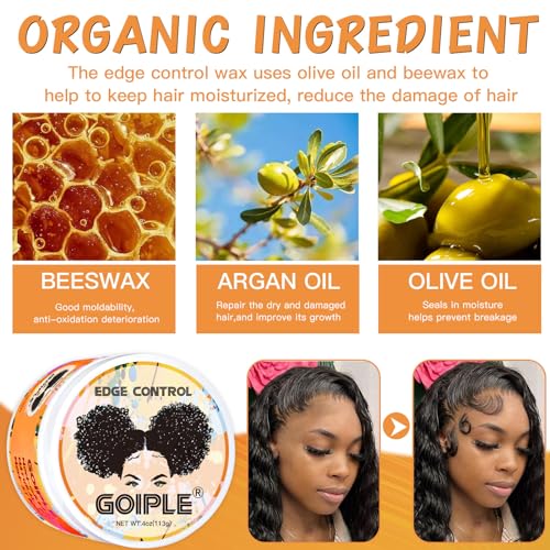 Edge Control Wax for Black Women - Strong Hold, Non-greasy Smoother for Black Hair, No Flaking or White Residue, Shine Hair Gel (Citrus Scent)