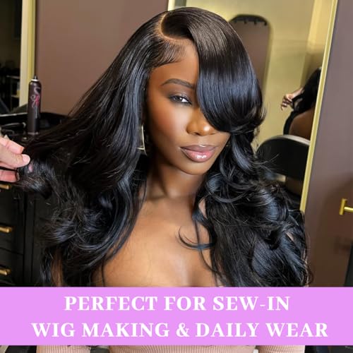 20 22 24 Inch Real Human Hair Bundles Body Wave 3 Bundles Unprocessed Natural Black Remy Body Wave Brazilian Virgin Cambodian Hair Wavy, 1b, No Tangle No Shedding, True to Length