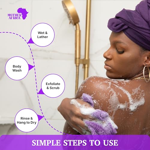 Mother Africa African Net Sponge With Handles Black Owned 3 Pack African Exfoliating Bath Sponge for Shower Washcloth Loofah Knots Gentle Deep Cleansing Back Authentic Scrubber Face & Body Men & Women