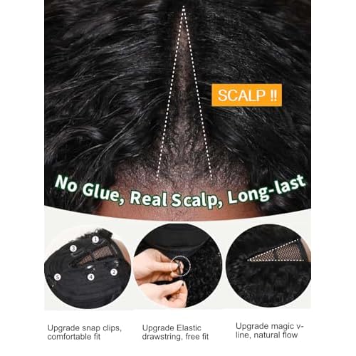 Julia Hair V Part Yaki Glueless Human Hair Wig Seamless Edge Clip in Half Wig Vpart Wigs No Sew in No Glue Ombre Chestnut Brown Upgrade U Part No Leave Out Beginner Friendly 22 Inch