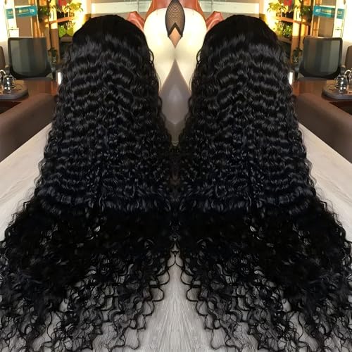 13x6 HD Transparent Deep Wave Lace Front Wigs Human Hair Wig for Women 200% Density Deep Curly Human Hair Wig 24 Inch Wet and Wave Frontal Wigs Human Hair Curly Wig with Baby Hair