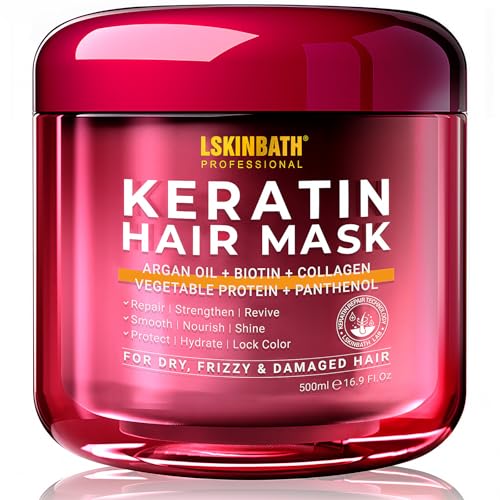 Keratin & Collagen Repair Hair Mask for Damaged Hair | Deep Conditioner Revives Dry, Frizzy, Bleached & Color-Treated Hair | With Argan Oil & Biotin | Treatment for Split Ends | 500ml