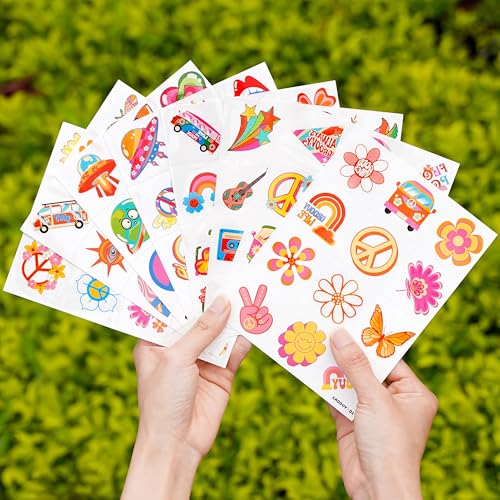 96 PCS Two Groovy Retro 60s 70s Pre-Cut Temporary Tattoos for Kids | Super Cute Themed Birthday Party Favors, Supplies, Decorations, Fake Tattoo Stickers (Multiple)