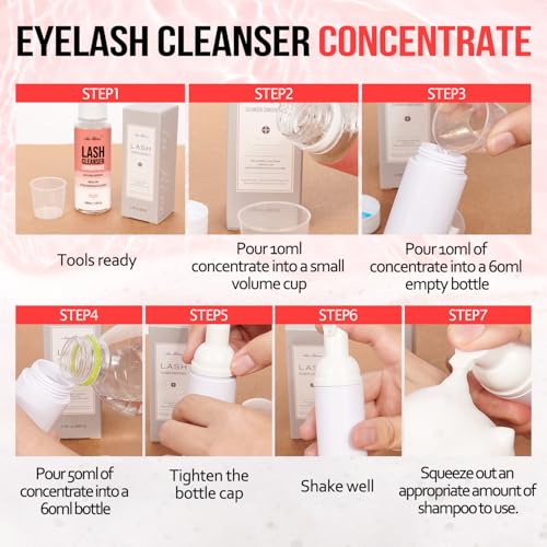 Lash Shampoo Concentrate 100 ml/3.4 fl.oz Lash Cleanser Concentrate Oil Free Eyelash Extension Shampoo for Salon Home Eyelash Care-Can Make 20 bottles of 60ml Lash Shampoo,Peach