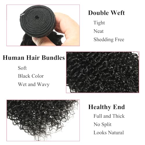 Water Wave Bundles with Closure Human Hair Wet and Wavy 22 24 26 inch 100% Unprocessed Virgin Human Hair Bundles with 18 inch Closure 5x5 Lace Free Part