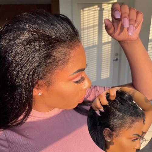 Enoya Glueless Wigs Human Hair Pre Plucked Frontal Lace Wig For Black Women£¬Hd Lace Front Wigs Human Hair 200 Density Natural Black With Baby Hair (13x4 HD Lace Frontal Wig, 10")