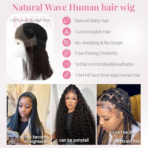 Human Hair Wig 13x4 Lace Front Wigs Real Human Hair for Women with Baby Hair Natural Hairline Natural Black Color