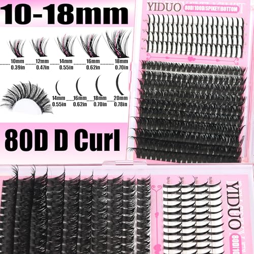 Volume Lash Clusters Kit with Spikes+Bottom Clusters Eyelash Extensions with Lash Bond and Seal 80D 100D Thick Manga Spiky Lash Extension 540Pcs 10-18mm Wispy D Curl Individual False Eyelashes