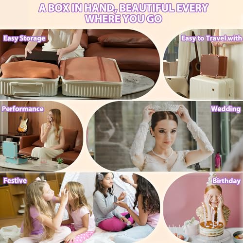 Makeup Organizer Box with Detachable Lighted Mirror, Travel Train Cosmetic Case, Adjustable Divider Storage Bag, Portable Artist Storage Suitcase with Magnetic LED Mirror (Light Pink)