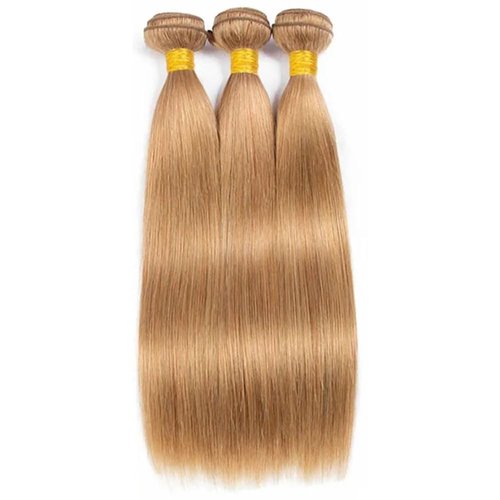 Color #27 Bundle Honey Blonde Straight Human Hair Bundles Color #27 Straight Bundles Honey Blonde Bundle Human Hair Weave 14 14 14 Inch Double Weft