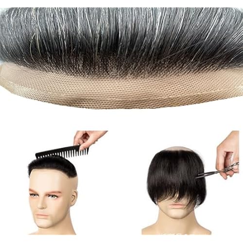 Toupee For Men Hair Pieces Soft Swiss Lace 10x8" Toupee Human Hair Replacement System for Men Hair Prosthesis Hair Patch Units Implant Natural Hair Pieces (#1B Off Black)