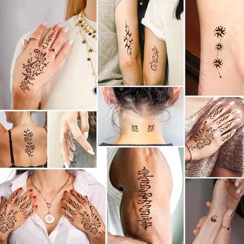 126 PCS Temporary Tattoos Stencils Kit,Temporary Tattoos Kit - 6 Pcs 2 Color(Brown Black) Ink with Gloves,DIY Body Art Painting for Women Men Adults Kids
