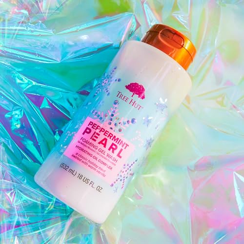 Tree Hut Peppermint Pearl Foaming Gel Wash | Cleanse & Soothe Skin Without Stripping Moisture | Made with our Hydrating Oil Complex | Limited Edition Holiday | 18 fl oz.