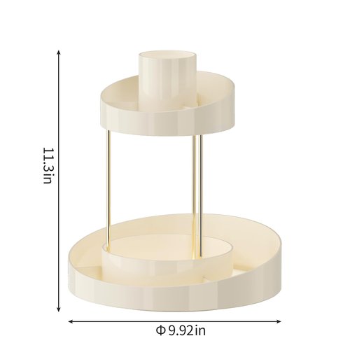 INVSSENE 2 Tiers Rotating Makeup Organizer, Large Makeup Organizer for Vanity, Countertop Storage Shelf for Cosmetics, Skincare, Makeup Brush - Warm White