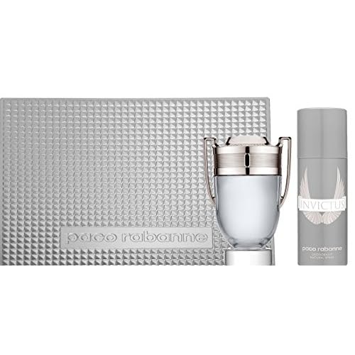 Paco Rabanne Invictus 2 Piece Gift Set For Men (3.4 Ounce Eau Di Toilette Spray / 5.1 Deodorant Spray)