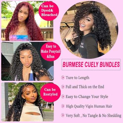 Burmese Curly 4 Bundles Human Hair (20 22 24 26)100% 14A Unprocessed Virgin Hair Bundles Deals Human Hair Extensions Spiral Curly End 3c4a Quick Weave Hair for Women Natural Black