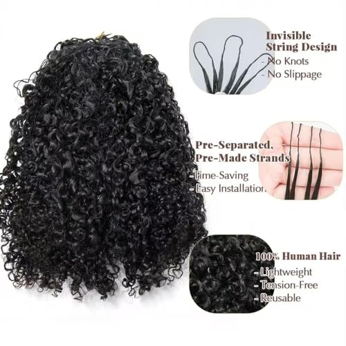 100% Human Hair Knotless Pre-Separated Crochet Hair Extensions Human Hair Afro Kinky Curly Feather Crochet Human Hair Extensions With String In The Middle For Braids 18inch 120g