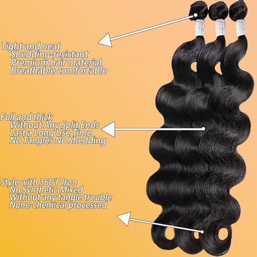 Body Wave Human Hair 100% Unprocessed Brazilian human Hair3 Bundles 24 26 28 Inch 300g/Pack Body Wave Selected Healthy Natural Black soft Smooth Double Weft Quick Weft Extensions for Women