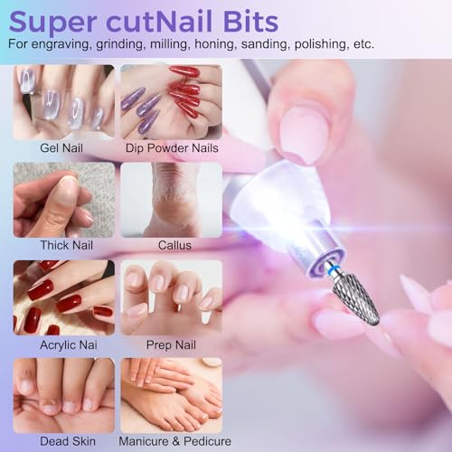 Fantexy 3/32" Carbide Nail Drill Bit - Remove Acrylic Hard Gels Quickly and Safely,Professional Cone Tungsten Drill Bits Set Nail File Acrylic for Manicure,Pedicure,Cuticle Cleaner (Medium - M)