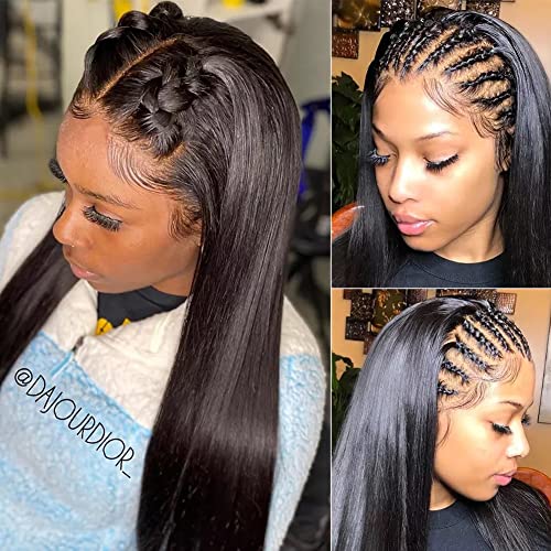 Straight Lace Front Wigs Human Hair Pre Plucked HD Transparent 13x4 Lace Frontal Wigs Human Hair with Baby Hair 180% Density Brazilian Virgin Human Hair Wigs for Black Woman Natural Color 22 Inch