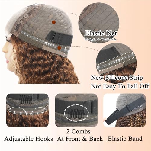 Ombre Highlight Glueless Wigs Human Hair Pre Plucked Pre Cut Curly Closure Wear and Go Glueless Wigs Human Hair Middle Part Balayage Water Wave Lace Frontal Human Hair Wigs for Black Women 4/27 22Inch