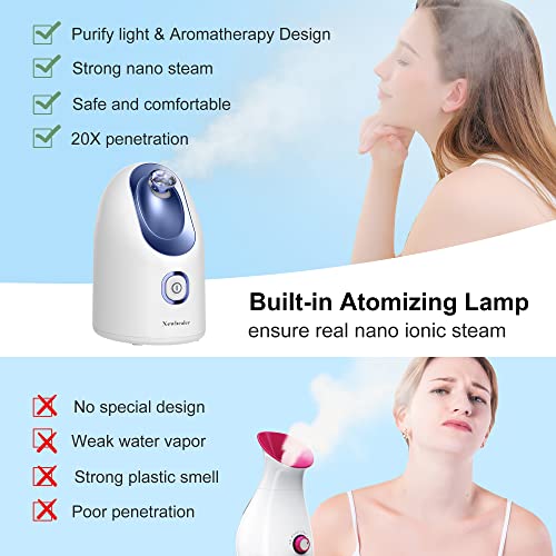 Newbealer Facial Steamer, Mini Aroma Face Steamer, Nano Ionic Hot Mist Face Humidifier for Facial Deep Cleaning, Home Sauna Spa Sprayer with 9 Pieces Acne Remover Kit (Blue, 160ml)