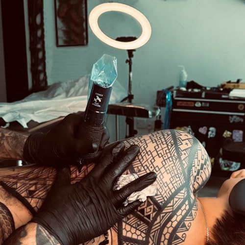 Wireless Tattoo Gun - DISCOVERDEVICE Pen Tattoo Machine with 7 Stroke Length Adjustable,2 Replaceble Batteries for Long Session,Wireless Rotary Tattoo Machine DF7 for Pro Artists (BLACK DF7 PRO)