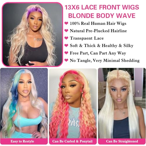 613 Lace Front Wig Human Hair 200% Density Blonde wig Human Hair 13x6 Body Wave Blonde Wigs for Women Brazilian Virgin HD Transparent Lace Front Wigs Pre Plucked 30 Inch