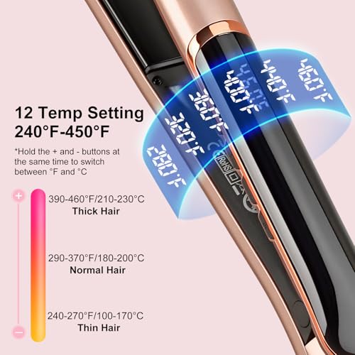 Flat Iron Hair Straightener with Floating Plates Get Shinier & Smoother Hair, 14 Adjustable Temp, Dual Voltage Digital Display 200¢µ-460¢µ