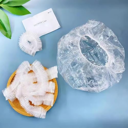 200PCS Disposable Shower Caps, Plastic Clear Hair Cap Large Thick Waterproof Bath Caps for Women & Men Unisex Reusable Travel Essentials for Deep Conditioning, Hair Treatment, Hotel, Spa, and Home Use