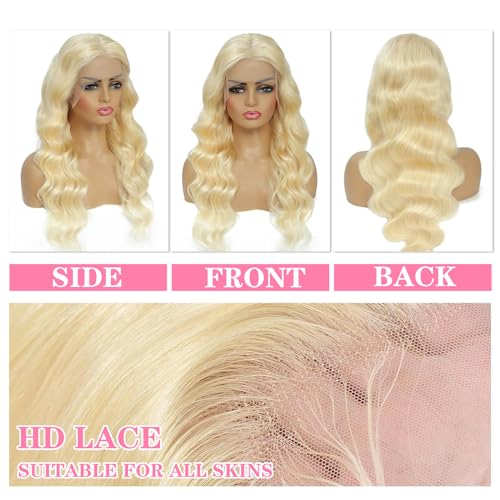 613 Lace Front Wig Human Hair 28 Inch 180% Density 13x6 HD Transparent Body Wave Blonde Lace Front Wigs Human Hair Blonde Lace Frontal Human Hair Glueless Wig