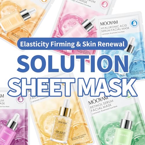 24 Pack Serum Sheet Masks,Facial Masks Skincare for Women,Hydrating & Moisturizing Face Masks for All Skin Types,Smooth,Nourishing,Lightweight