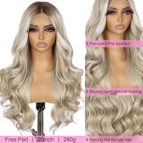 SAPPHIREWIGS 13¡¿4 Platinum Blonde Lace Front Wigs Synthetic Lace Front Wigs Body Wave Glueless Wigs for Women Heat Resistant Fiber Wig for Daily Party Use 20 inch