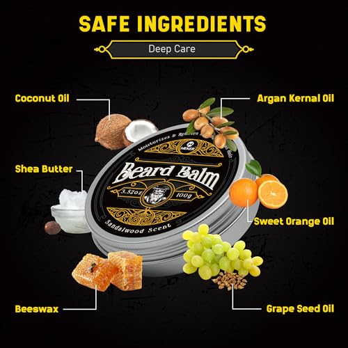 MEKER Beard Balm, Beard Softening Leave-in Balm with Brush, All-Natural Anti-Itch, Organic Beard Conditioner for Softening, Stops Itch, Grows, 3.52 OZ