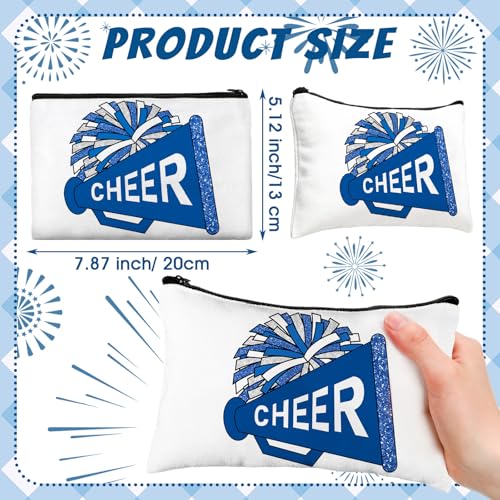 20 Pcs Cheer Makeup Bag Cheer Teams Gifts Canvas Makeup Case Cheerleader Teams Gifts Zipper Pouch for cheerleading Teammates Party Supplies(Blue)
