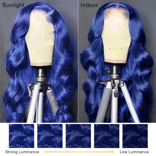Lace Front Wig Human Hair Pre Plucked 13x4 Body Wave HD Lace Frontal Human Hair for Women 180% Density Wear and Go Glueless Wig Blue Color 30 Inch